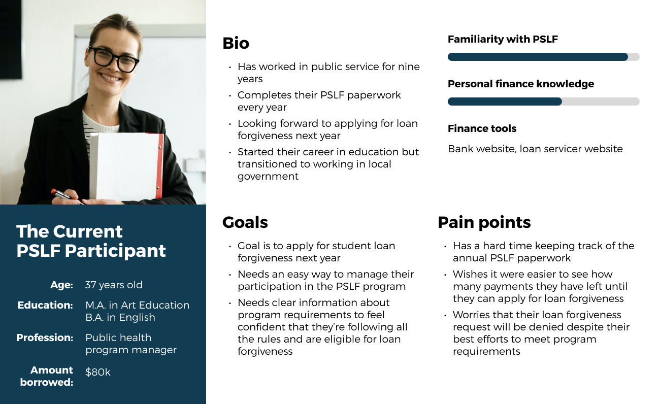 User persona for the current PSLF participant